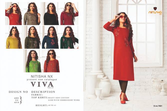 Nitisha Nx Viva 7 Fancy Regular Wear Soft Cotton Embroidery Kurti Collection